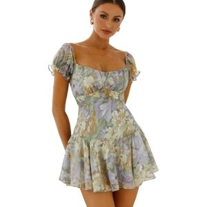 NWT Selfie Leslie 'Linka' Fluted Hem Mini Dress, Yellow Floral - Sz M